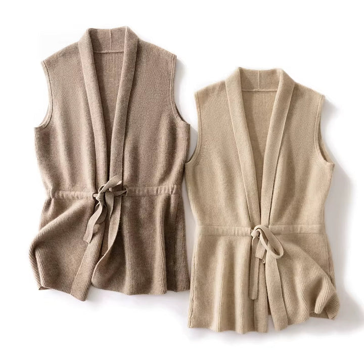 Genevieve | Elegant Belted Merino Wool Layering Vest