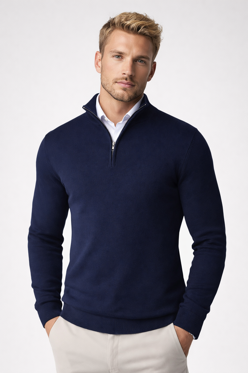 Clark | Modern Half Zip High Neck Knit Sweater