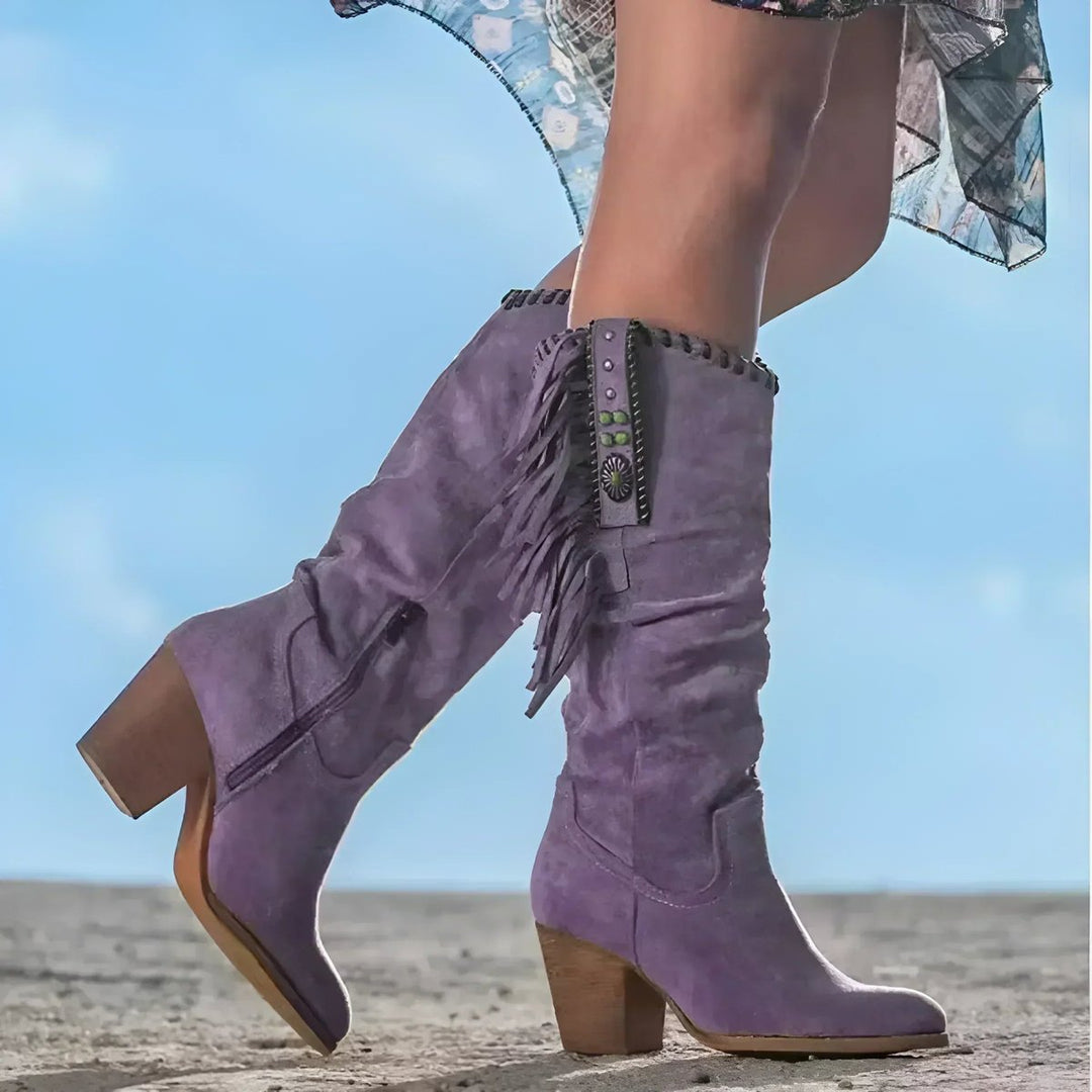 Aaliyah | Fringe Suede Boho Western Knee High Boots