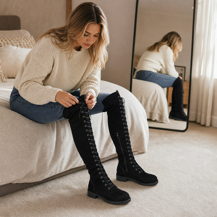 Velacine | Over-The-Knee Boots – Lace-Up Back Panel for Women