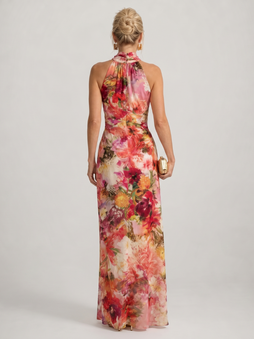Floral Print Halter Neck Maxi Dress