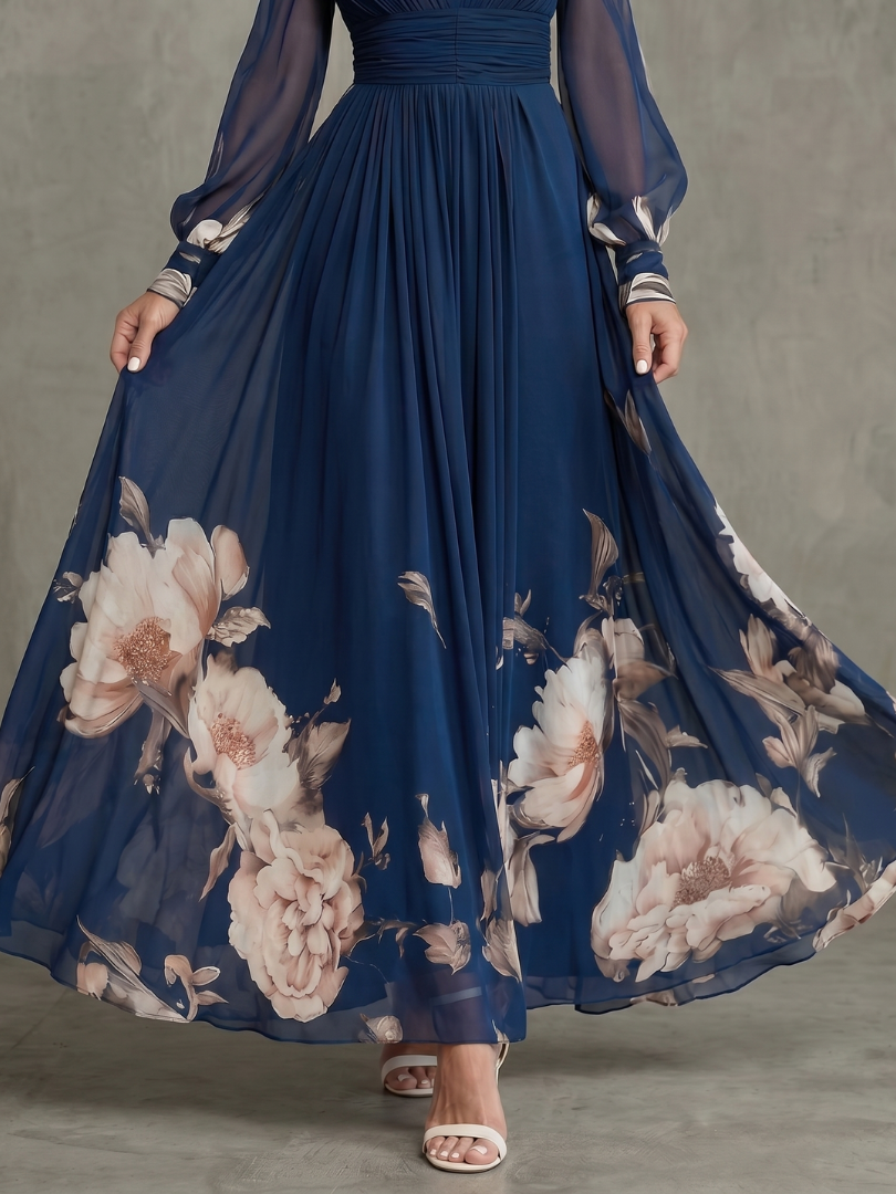 Maxi Dress with Sheer Pleated Sleeves