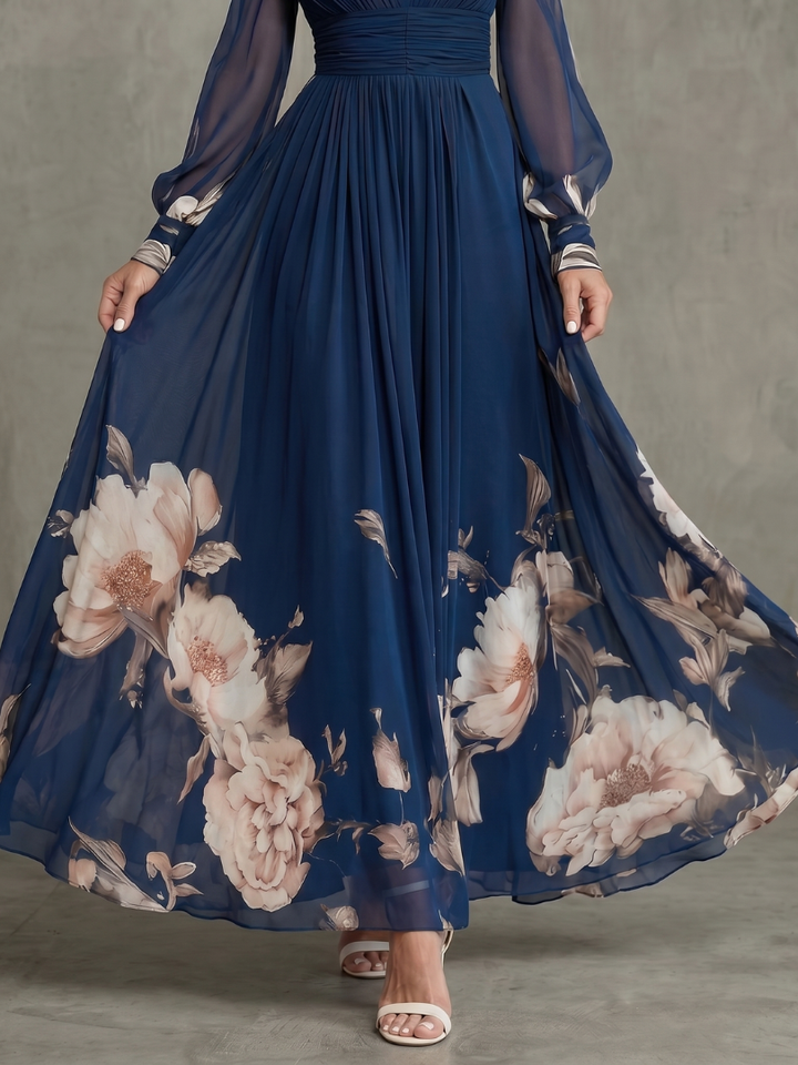 Maxi Dress with Sheer Pleated Sleeves