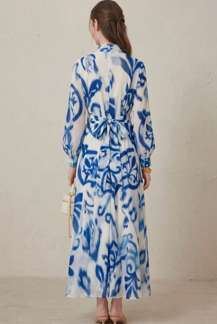 Seraphina | Maxi Dress – Blue Porcelain Print for Women