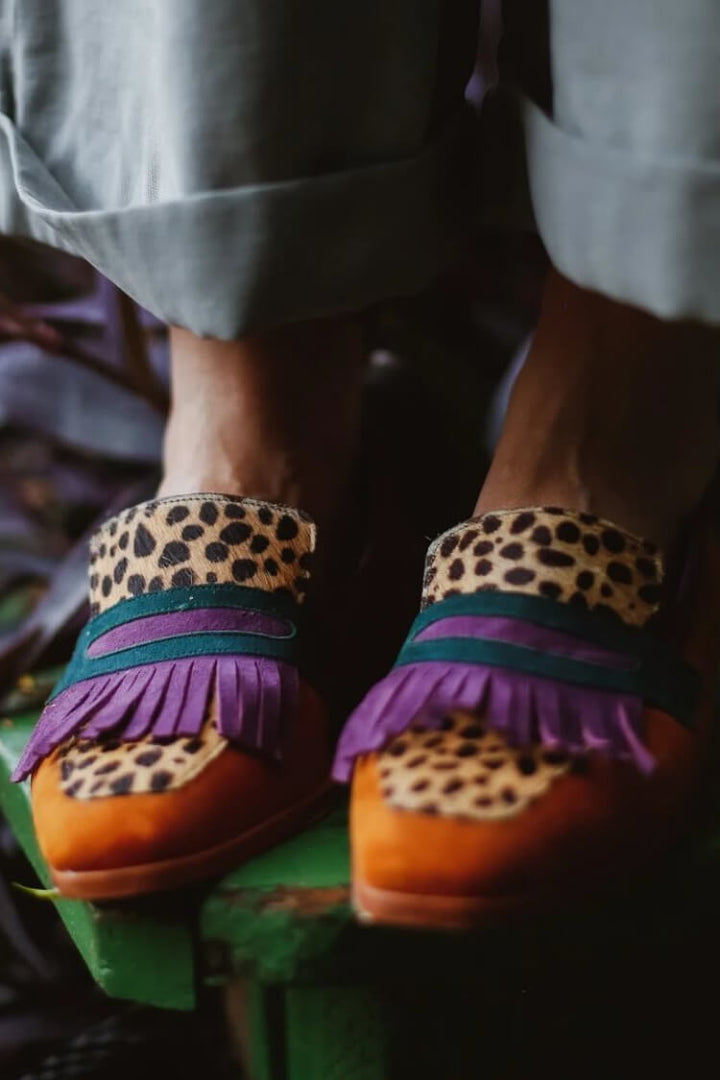 Katherine | Animal-Print Fringe Design Loafers