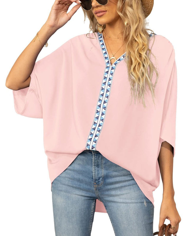 Sophia | Chic Boho Embroidered V-Neck Tunic Top