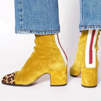 Vivienne | Bold Suede Ankle Boots with Leopard-Print Accents