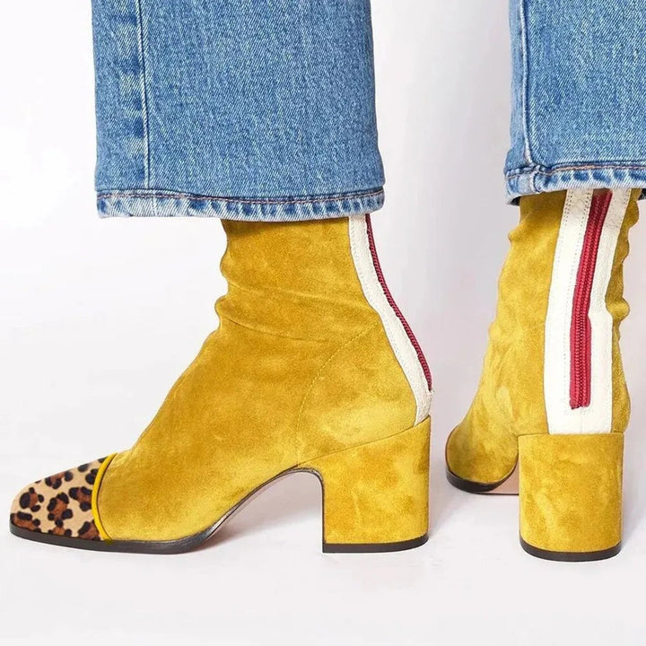 Vivienne | Bold Suede Ankle Boots with Leopard-Print Accents
