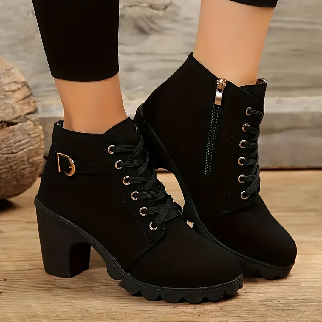 Melissa | Comfortable Lace-Up Block-Heel Ankle Boots