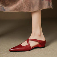 Victoria | Pointed-Toe Cross-Strap Leather Slip-On Mules