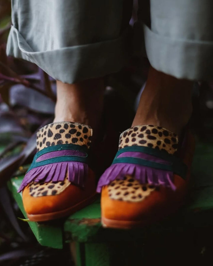 Katherine | Animal-Print Fringe Design Loafers