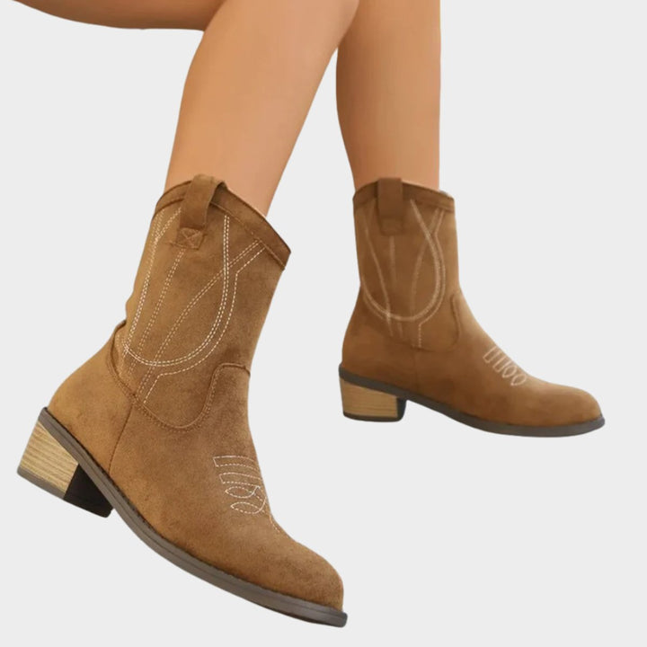 Heidi | Embroidered Suede Western Boots with Classic Cowboy Charm