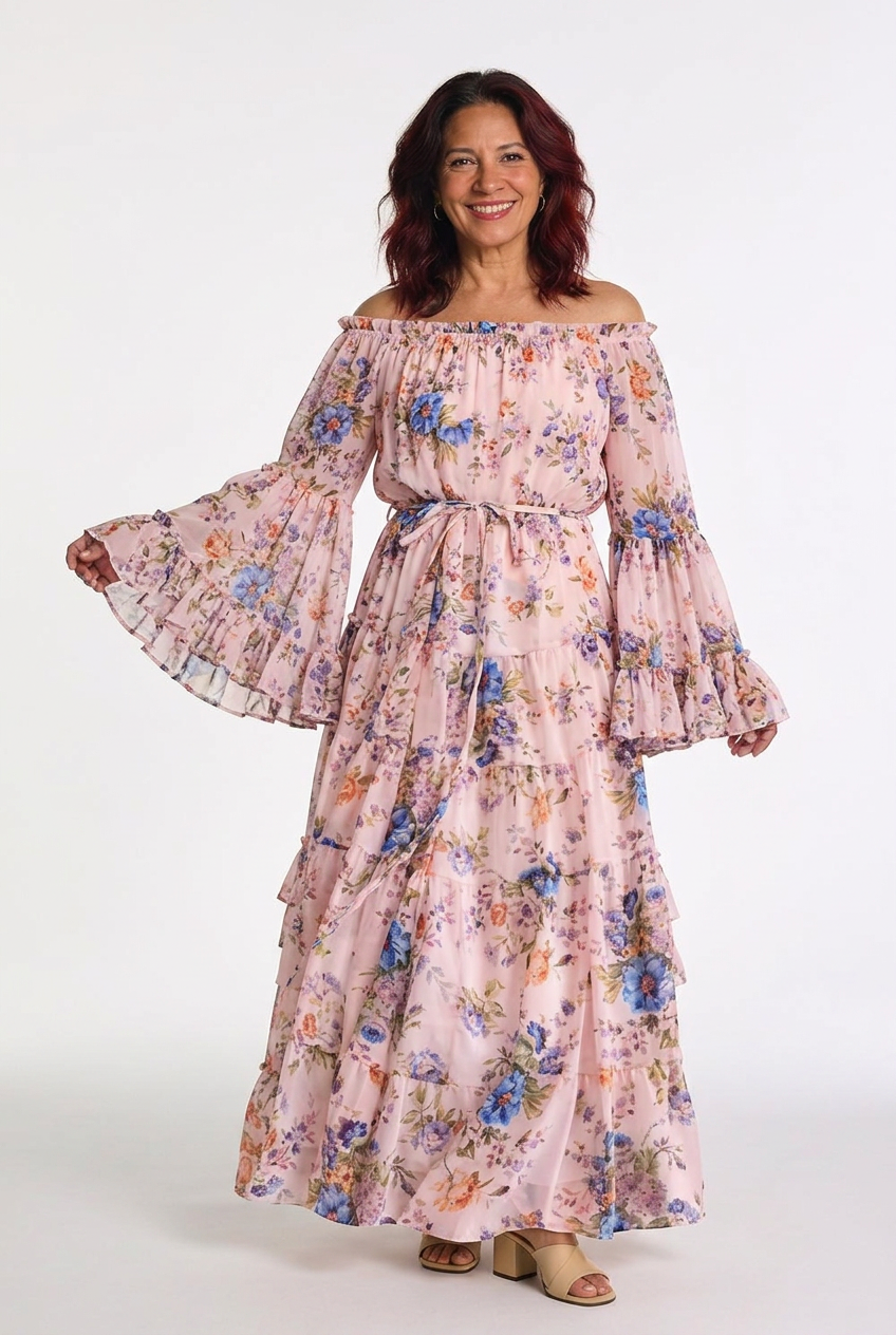 Rosalie | Bohemian Floral Print Maxi Dress – Tie-Waist Style for Women