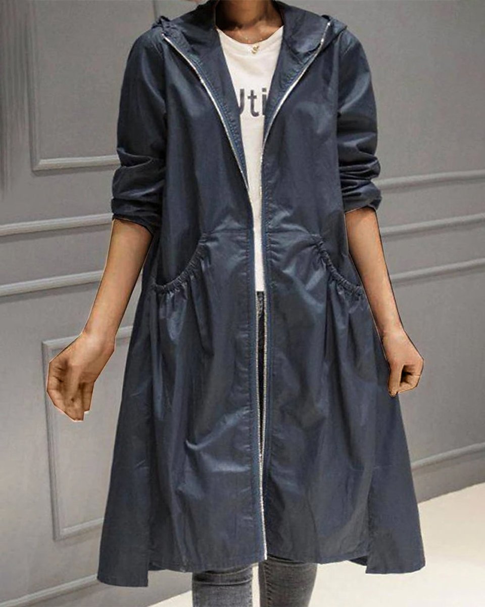 Clara | Long Water-Resistant Hooded A-Line Trench Coat