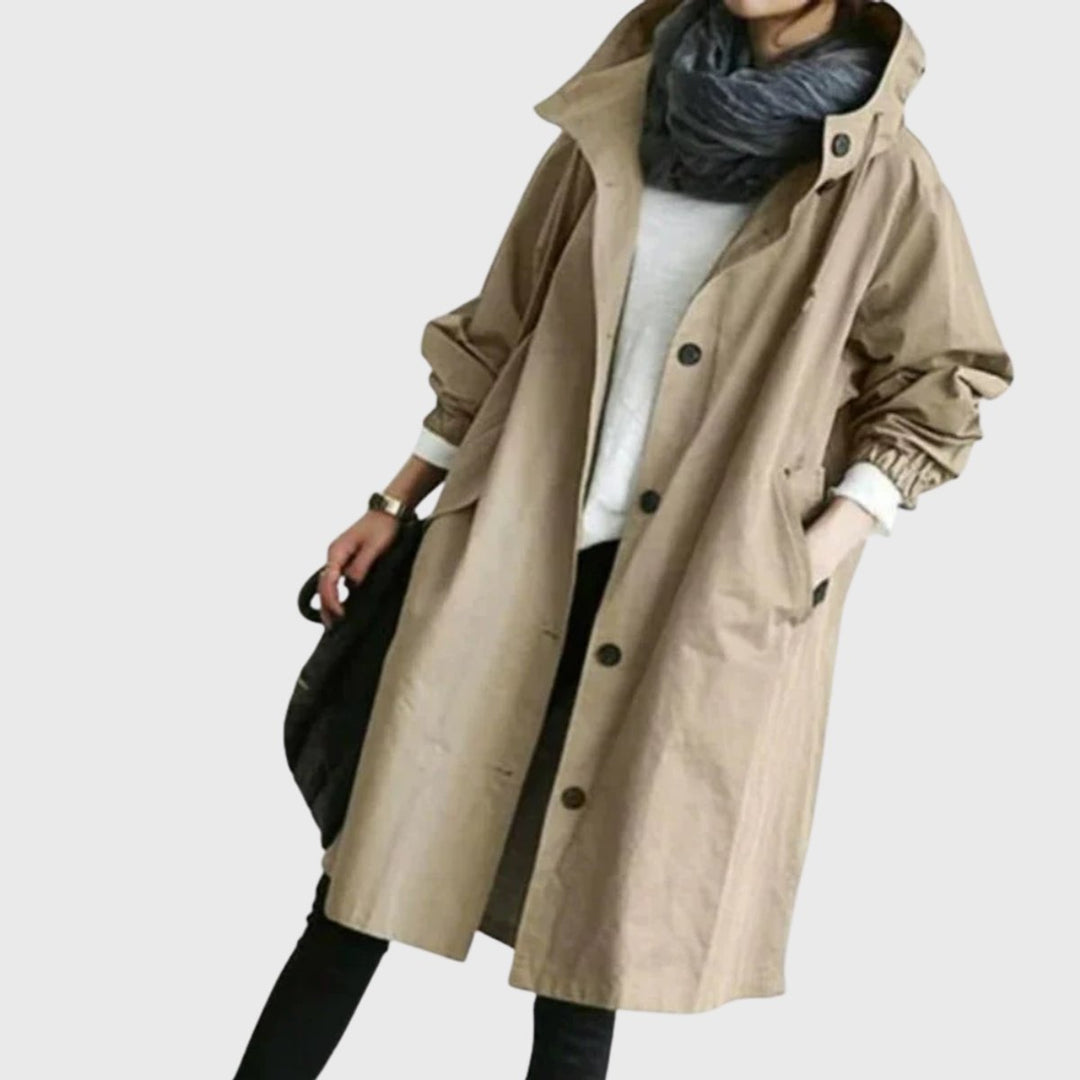 Ava | Stylish Long Water-Resistant Hooded Trench Coat