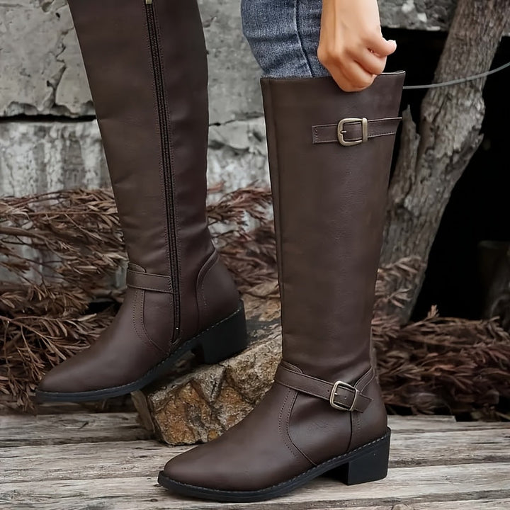 Abbie | Moderne kniehohe Stiefel mit doppelter Schnalle