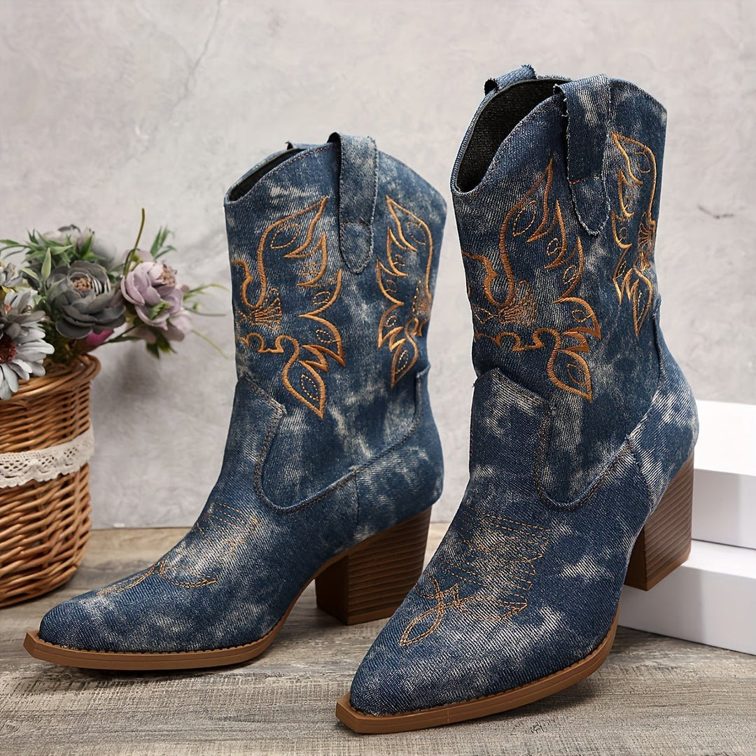 Vivian | Bottes de cowboy western exquises à motifs floraux cousus