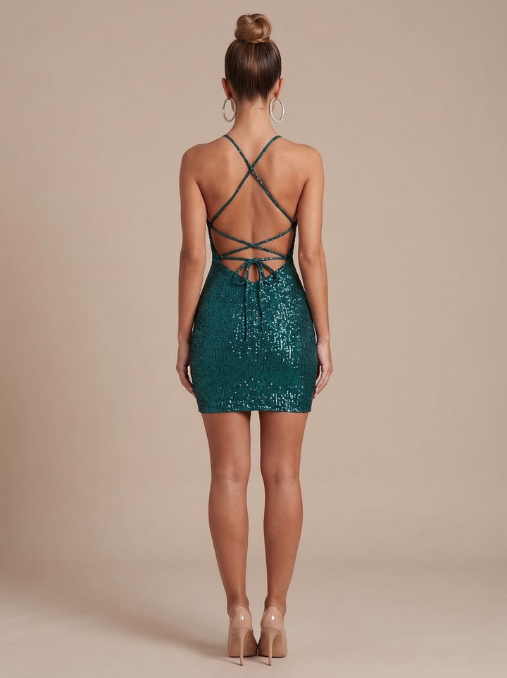 Layla | Sequin Mini Dress – Daring Halter Style for Women
