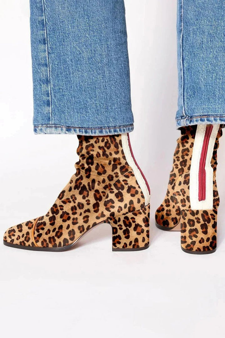 Vivienne | Bold Suede Ankle Boots with Leopard-Print Accents