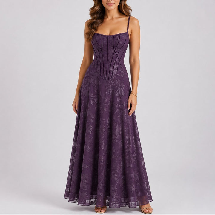 Mollie | Robe longue élégante et stylée à corset floral
