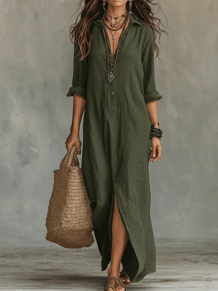 Zoe | Button-Front Long-Sleeved Shirt Maxi Dress