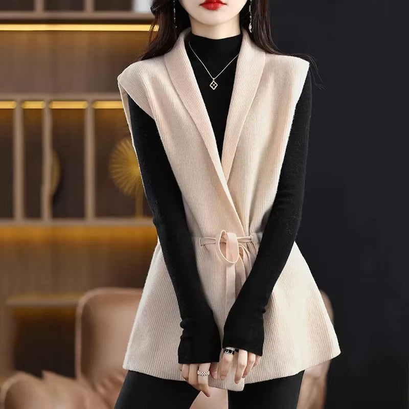 Genevieve | Elegant Belted Merino Wool Layering Vest