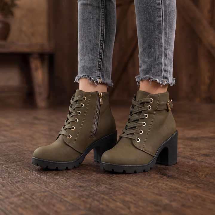 Buckle & Bold | Lace-Up Chunky Heel Ankle Boots for Women