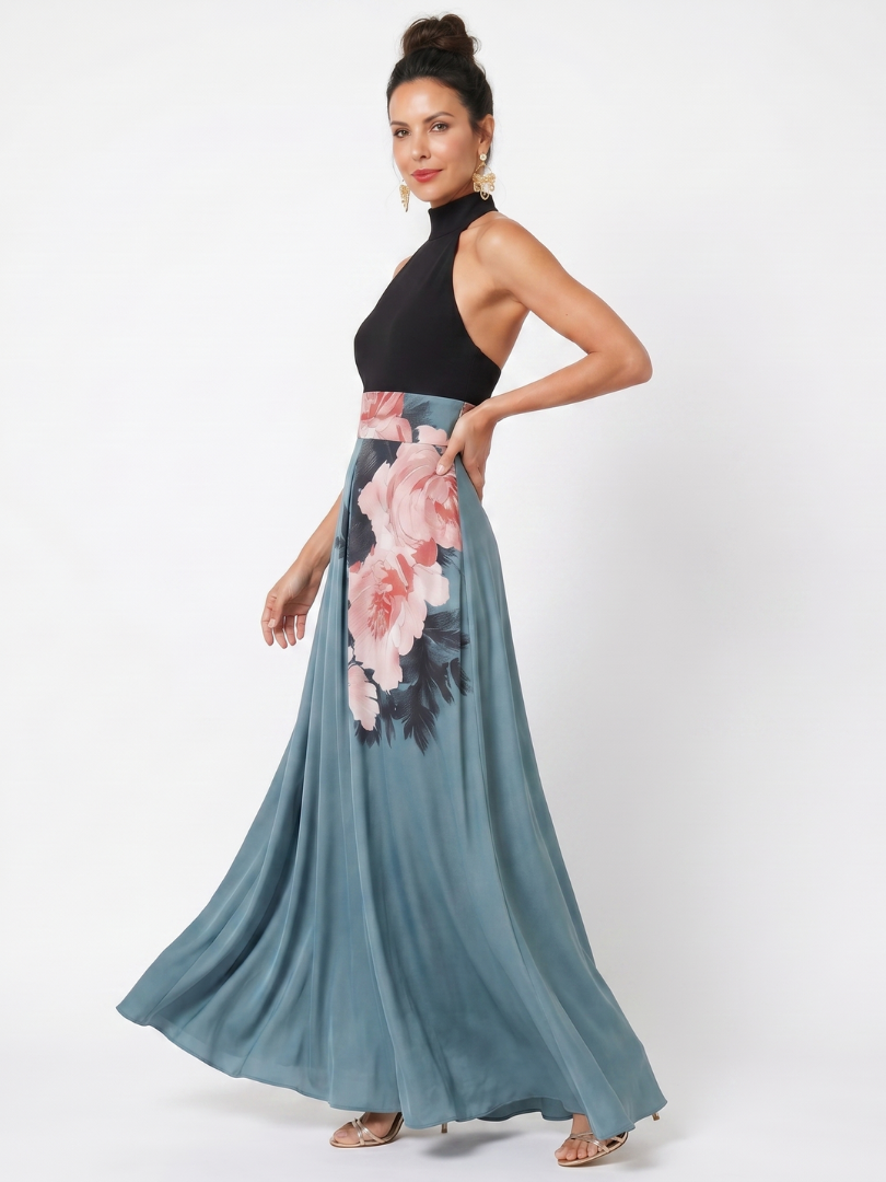 Halter Neck Floral Maxi Dress