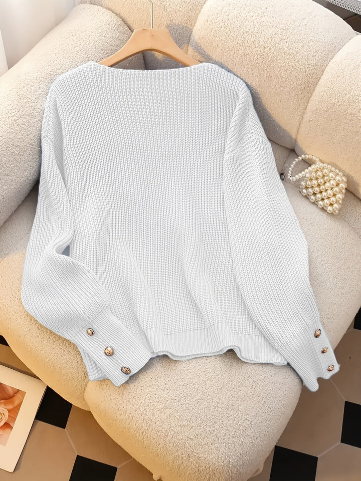 Velora | Ribbed V-Neck Sweater for Women with Elegant Detail