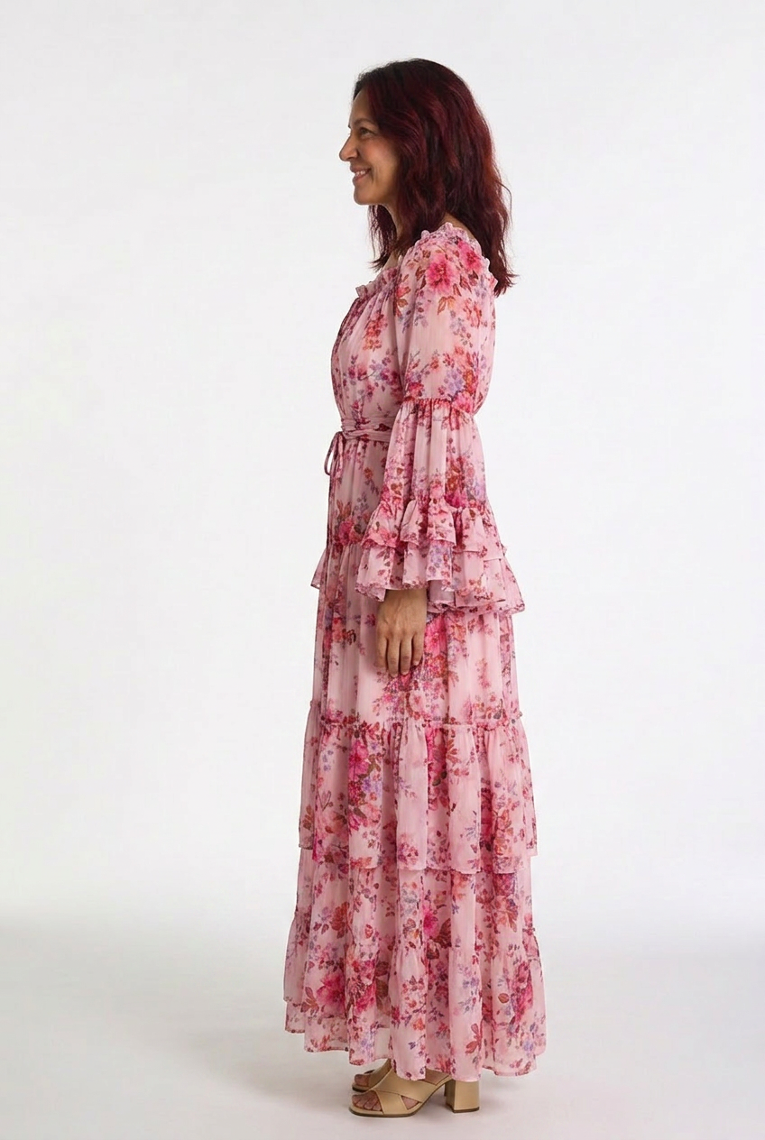 Rosalie | Bohemian Floral Print Maxi Dress – Tie-Waist Style for Women