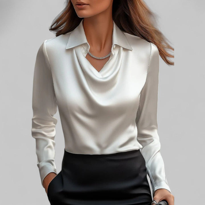 Andrea | Draped Neck Blouse for Women in Satin