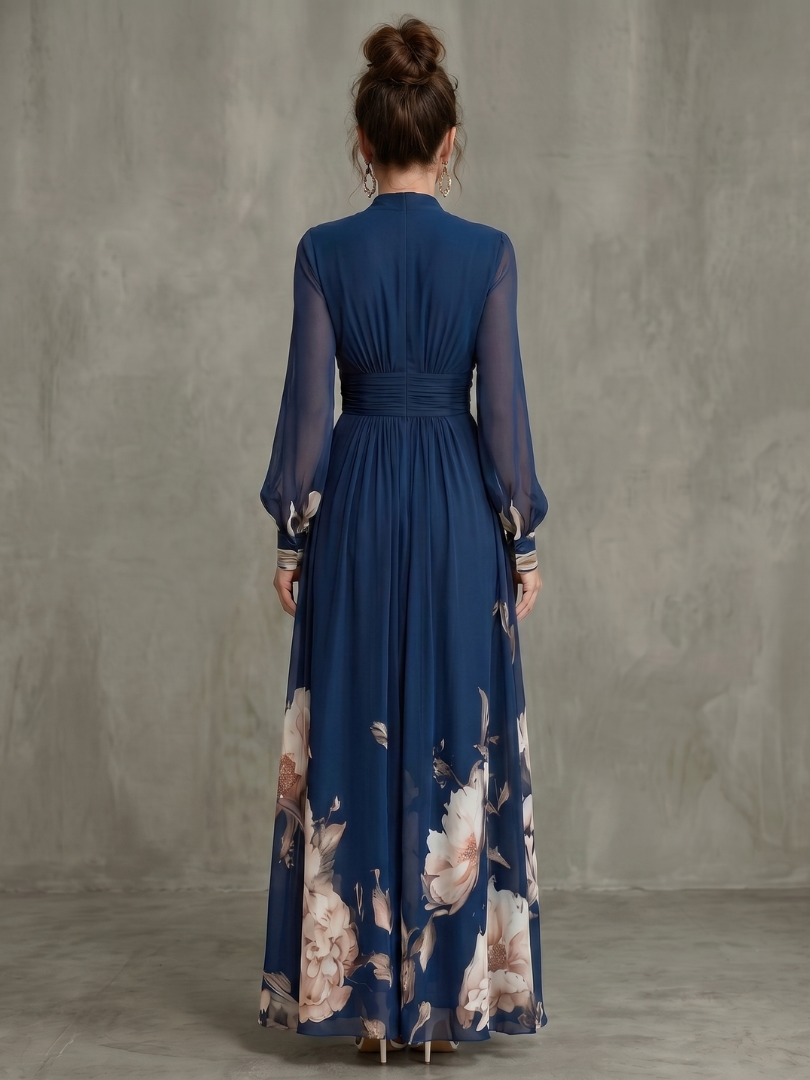 Maxi Dress with Sheer Pleated Sleeves