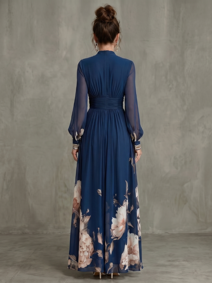 Maxi Dress with Sheer Pleated Sleeves