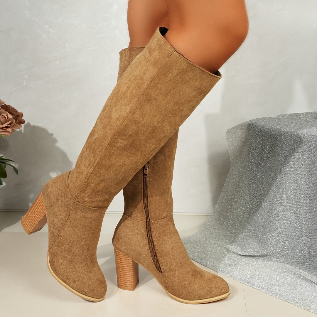 Aurora | Pointed Toe Stacked Heel Knee High Boots