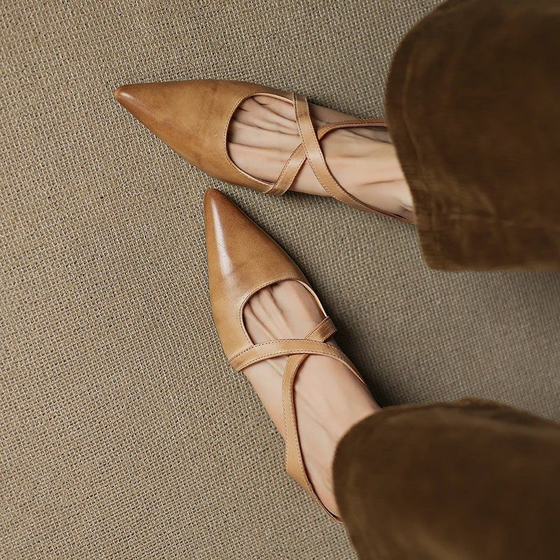 Victoria | Pointed-Toe Cross-Strap Leather Slip-On Mules