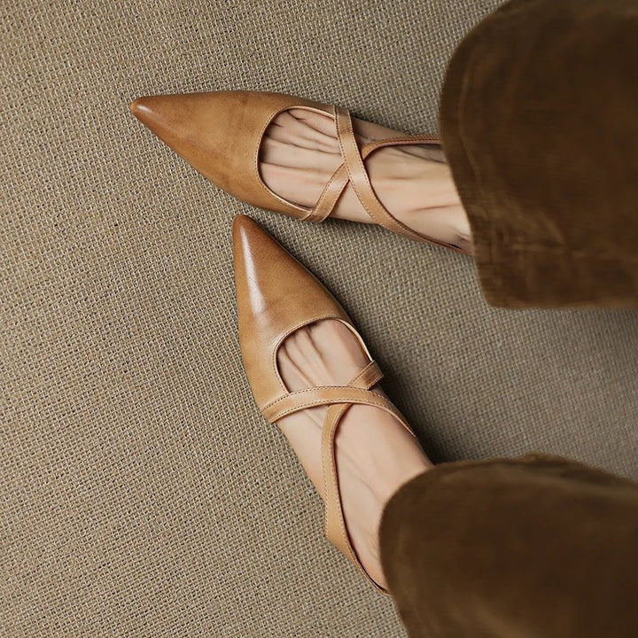 Victoria | Pointed-Toe Cross-Strap Leather Slip-On Mules