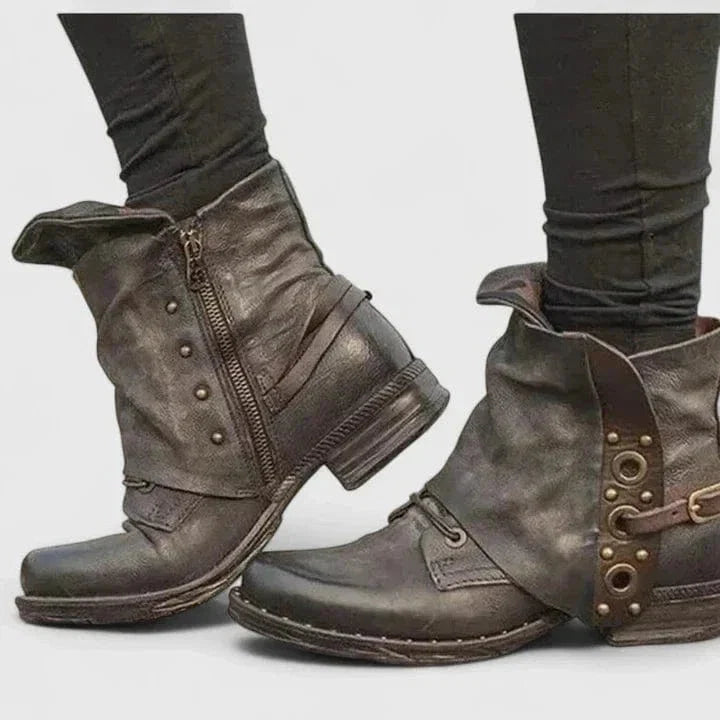 Mila | Distressed Buckle Ankle Boots With Rugged Everyday Appeal