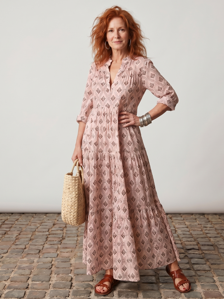 Junia | Notch Neck Maxi Dress – Printed Style for Women