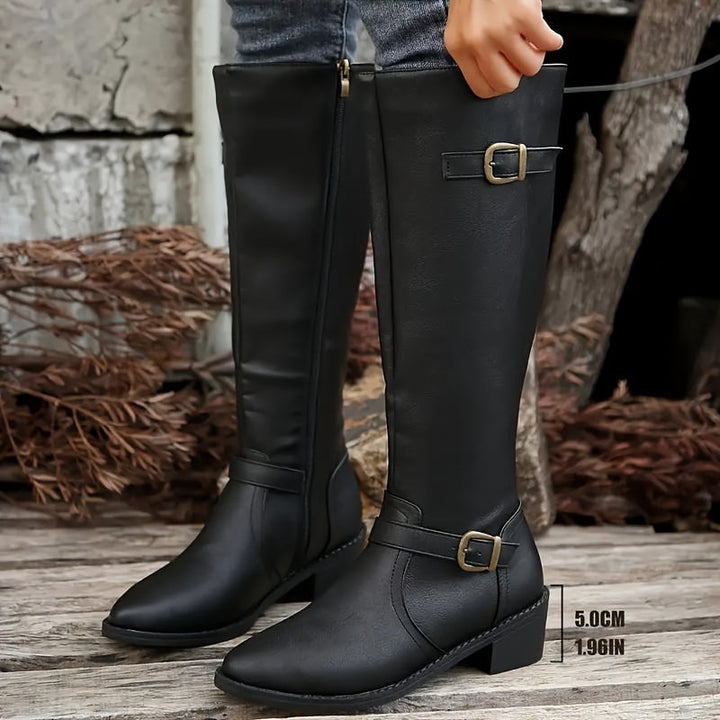 Abbie | Moderne kniehohe Stiefel mit doppelter Schnalle