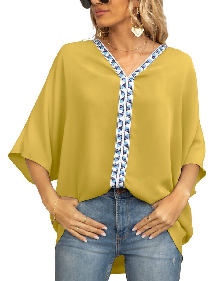 Sophia | Chic Boho Embroidered V-Neck Tunic Top