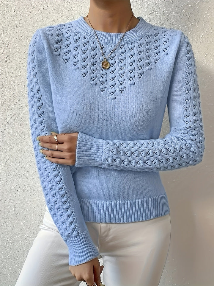 Aveline | Pointelle-Knit Sweater – Elegant Round Neck Style for Women