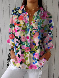 Rosalie | Artistic and Lightweight Floral V-Neck Blouse