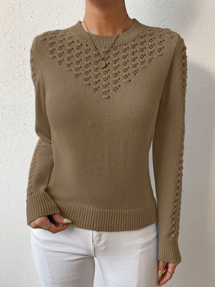 Aveline | Pointelle-Knit Sweater – Elegant Round Neck Style for Women