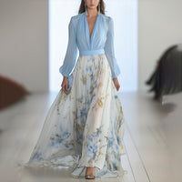 Ellie | Abito lungo a trapezio in chiffon floreale a maniche lunghe