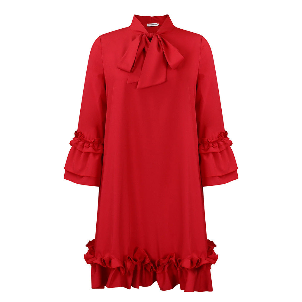 Charlotte | Elegant Bow Collar Ruffle Tunic Dress