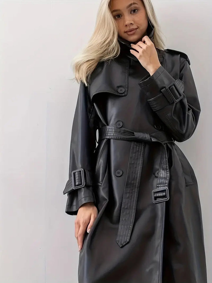 Sophia | Chic And Modern Faux Leather Trench Coat