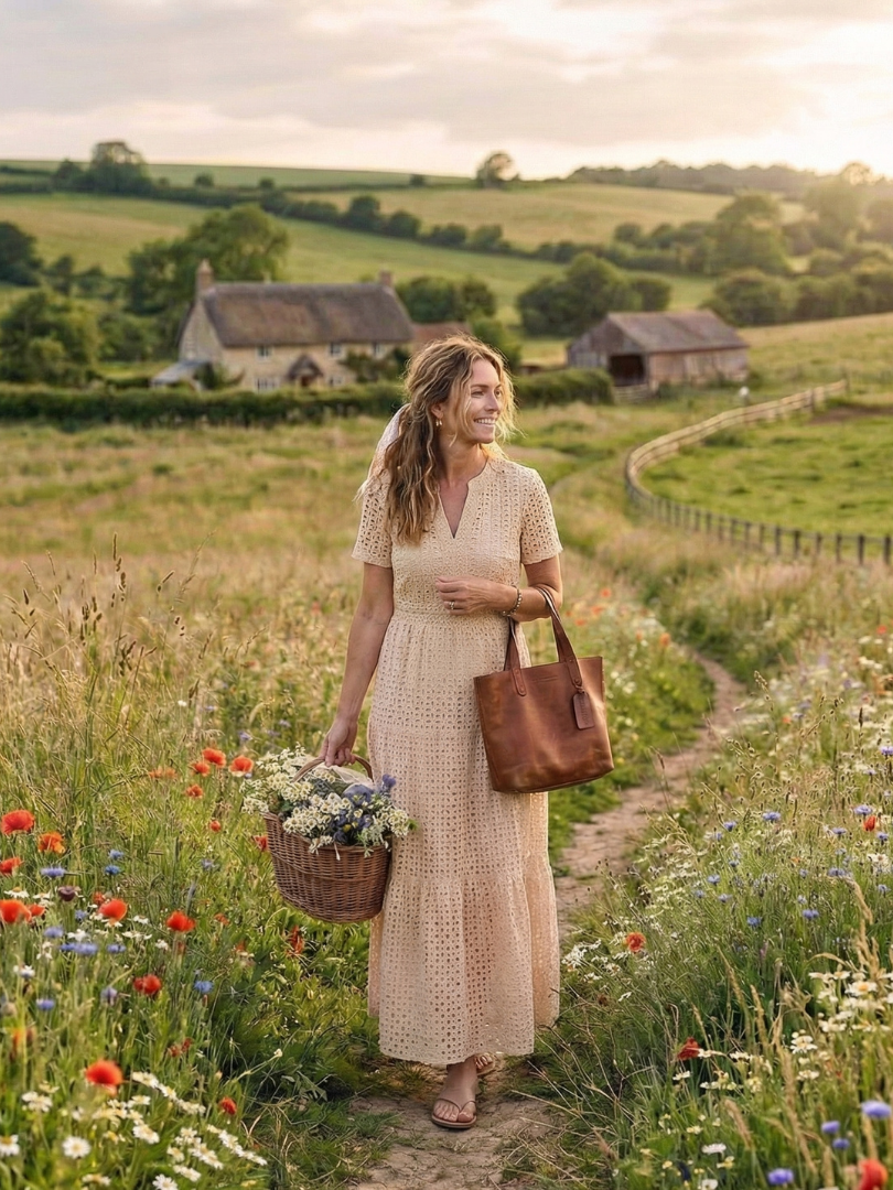 Odelisse | Midi Dress – Short Sleeve Eyelet Style