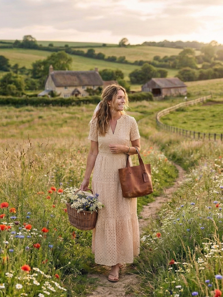 Odelisse | Midi Dress – Short Sleeve Eyelet Style