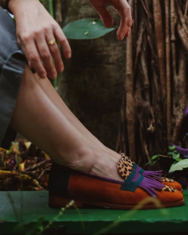 Katherine | Animal-Print Fringe Design Loafers