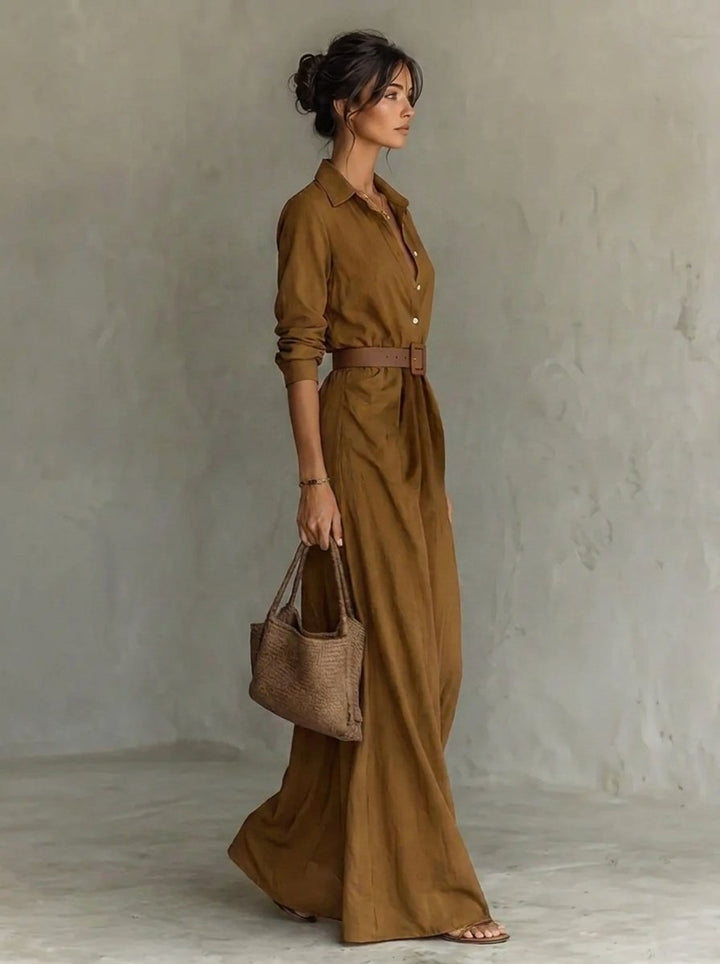 Laura | Robe-chemise longue à manches longues avec ceinture